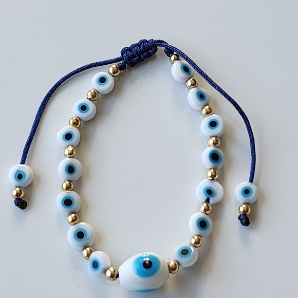 Blue and White Evil Eye Bracelet - Picture 2 of 3
